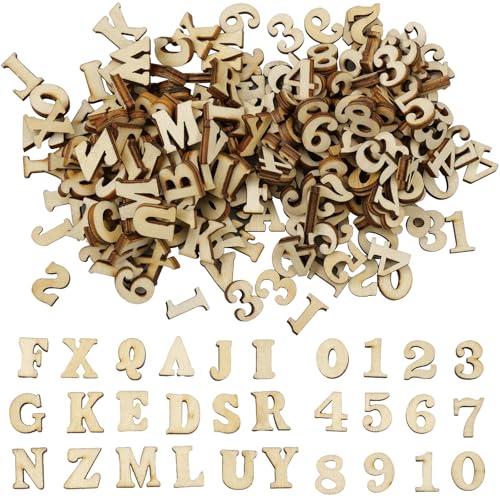 Hocadrv 200 Stück Holzbuchstaben Klein und Holznummern Buchstaben Holz 15MM Buchstaben und Zahlen Holz Weihnachtsdekoration Hochzeit Party Kunsthandwerk DIY Dekoration Zufällig Gemischt von Hocadrv