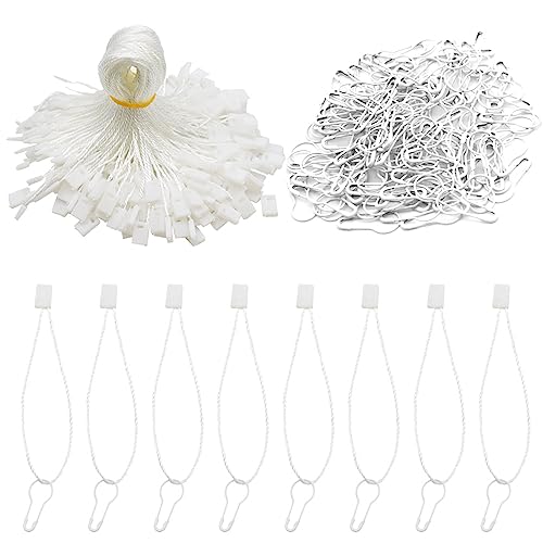 Hocansen 1000 Stück Nylonschnur und 1000 Stück Sicherheitsnadeln Metall Birnennadeln mit Tag Schnur für Kleidung Hängeetiketten,Geschenkanhänger (BQ+GS/White) von Hocansen