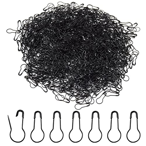 Hocansen 1000 Stück Sicherheitsnadeln Metallkürbisnadel 22mm Birnenförmige Snadeln Calabash Pin für Maschenmarkierer,Stricken,Nähzubehör(Schwarz/HL) von Hocansen