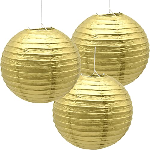 Hocansen 3 Stück Papierlaternen, chinesische Laternen, runde Papierlaternen, zum Aufhängen, Dekoration für Partys, Hochzeiten, Geburtstage, Festivals, Party-Dekorationen (12 in/Gold) von Hocansen