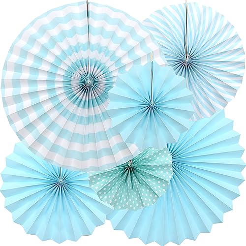 Hocansen 6 Stück Papierfächer Deko 20/30/40cm Hängende Papier Fächer Dekoration Runde Gestreifte Papierfächer für Party, Geburtstag, Festival (Blau/ZS) von Hocansen