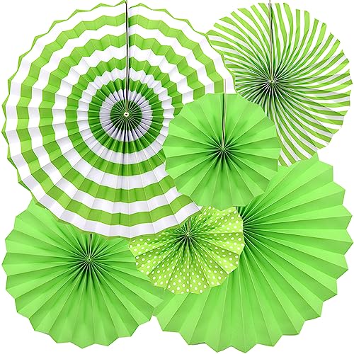 Hocansen 6 Stück Papierfächer Deko 20/30/40cm Hängende Papier Fächer Dekoration Runde Gestreifte Papierfächer für Party, Geburtstag, Festival (Grün/ZS) von Hocansen