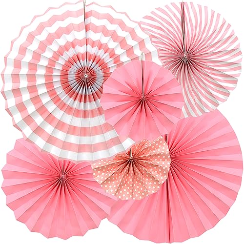 Hocansen 6 Stück Papierfächer Deko 20/30/40cm Hängende Papier Fächer Dekoration Runde Gestreifte Papierfächer für Party, Geburtstag, Festival (Rosa/ZS) von Hocansen