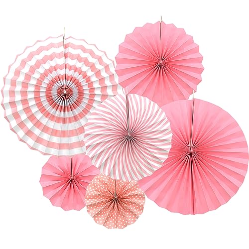 Hocansen 6 Stück Papierfächer 8/12/16 Zoll, Fächer zum Aufhängen, rund, faltbar, Bommel, bunte Girlanden, Dekoration für Partys, Hochzeiten, Geburtstage (ZS/Pink) von Hocansen