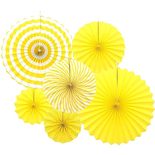 Hocansen 6 Stück Papierfächer 8/12/16 in Fächer zum Aufhängen, runder Fächer, faltbar, Bommel, bunte Girlanden, Dekoration für Partys, Hochzeiten, Geburtstage (ZS/Gelb) von Hocansen