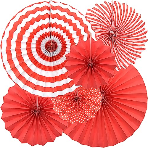 Hocansen 6 Stück Papierfächer Deko 20/30/40cm Hängende Papier Fächer Dekoration Runde Gestreifte Papierfächer für Party, Geburtstag, Festival (Rot/ZS) von Hocansen
