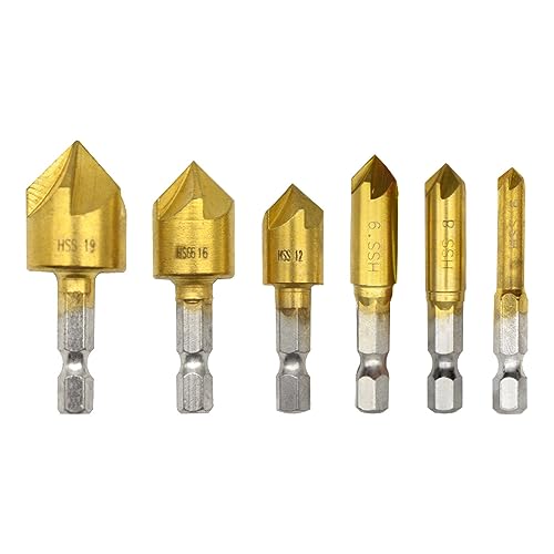 Hocansen 6 Teiliges sechskant bohrer set 5 Flöten Senkbohrer 90 Grad Stanzwerkzeug Fasen Bohrer für Aufstecksenker Holz Kunststoff (LJ-ZT/6/8/9/12/16/19mm） von Hocansen