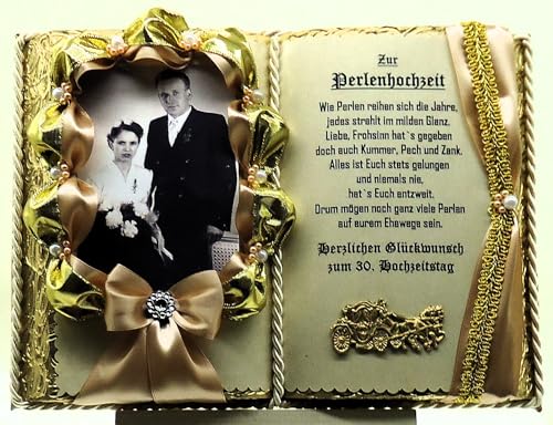 Perlenhochzeit, 30-jähriges Ehejubiläum - Dekobuch mit Holzbuchständer, Schmuckbücher für alle Anlässe von Hochholzer