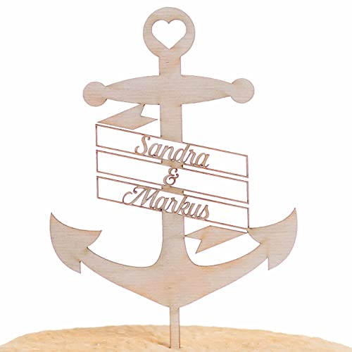 Hochzeitideal - Cake Topper Hochzeit personalisiert 'Anker' - Kuchen Deko in Holz - individuelle Cake Topper - Hochzeitstorte Deko (Natur) von Hochzeitideal.de