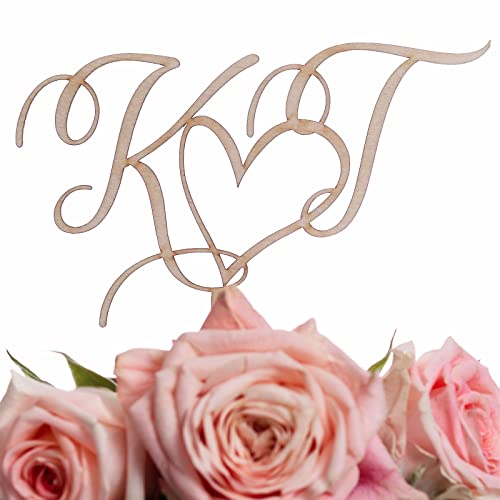 Hochzeitideal - Cake Topper Hochzeit personalisiert 'Initial Love' - Kuchen Deko in Holz - individuelle Cake Topper - Hochzeitstorte Deko (Lackiert) von Hochzeitideal.de