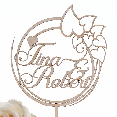 Hochzeitideal - Cake Topper Hochzeit personalisiert 'Lovely Circle' - Kuchen Deko in Holz - individuelle Cake Topper - Hochzeitstorte Deko (Natur) von Hochzeitideal.de