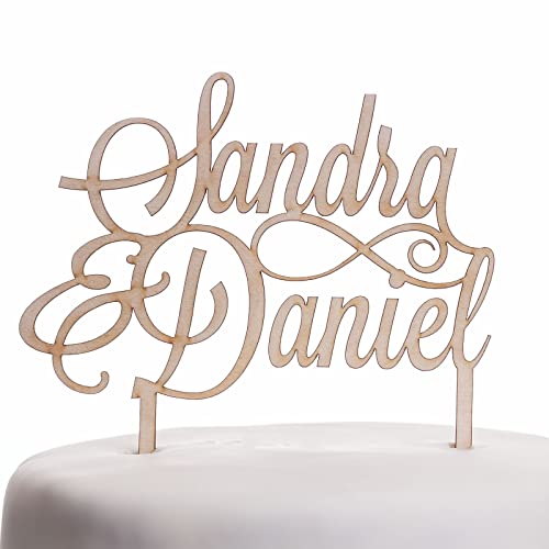 Hochzeitideal - Cake Topper Hochzeit personalisiert 'Kaliegraphie' - Kuchen Deko in Holz - individuelle Cake Topper - Hochzeitstorte Deko (Natur) von Hochzeitideal