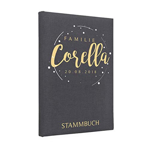 Hochzeitideal Stammbuch der Familie, Familienstammbuch, Buchbinderleinen grau, Nr. 182 inkl. Personalisierung von Hochzeitideal
