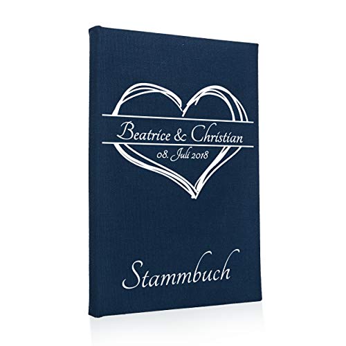 Hochzeitideal Stammbuch der Familie, Familienstammbuch aus Buchbinderleinen, Nr. 161 inkl. Personalisierung (Dunkelblau) von Hochzeitideal