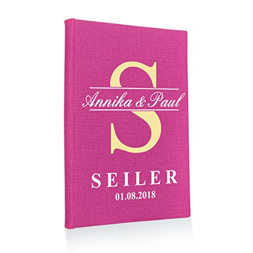 Hochzeitideal Stammbuch der Familie, Familienstammbuch aus Buchbinderleinen, Nr. 79 inkl. Personalisierung (Fuchsia) von Hochzeitideal
