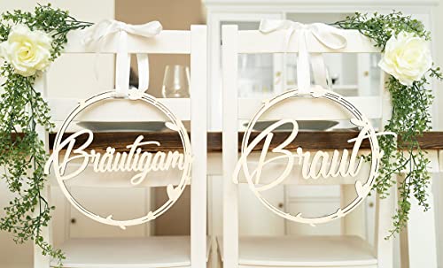 Hochzeitideal - 2 Stuhlschilder Hochzeit "Braut und Bräutigam" in Schwarz- Holzschild - schöne Hochzeitsdeko - Schriftzug aus Holz - Holzdeko für Stühle - Deko Hochzeit von Hochzeitideal.de