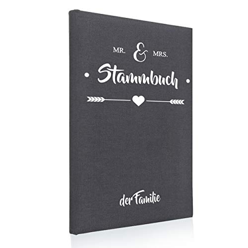 Hochzeitideal Stammbuch der Familie DIN A4 'Mr & Mrs' Leinen (grau) von Hochzeitideal