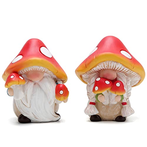 Hodao 2 Stück 8,9 cm H Frühling Sommer Pilz Zwerg Dekorationen - Tomte Elf Herbst Zwerg Dekorationen Geschenke - Schwedische Elfe Zwerg Figur Tischzwerg Dekor Innendekoration Heimdekoration (2 Stück) von Hodao