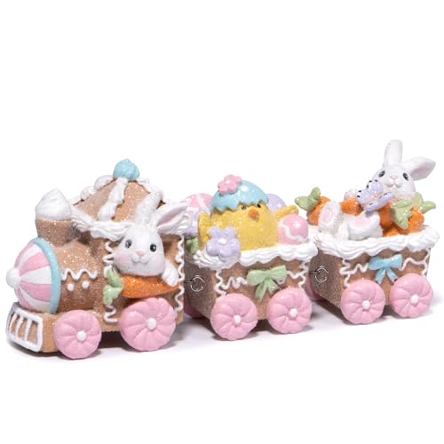 Hodao 23,5 cm Ostertag Häschen Zug Dekoration Ostern Familie Wärme Figuren Frühling Häschen Dekor Handgemachte Lebkuchenzug Figuren für Zuhause Ostern Dekor Geschenke - Ostertag Party (Braun) von Hodao
