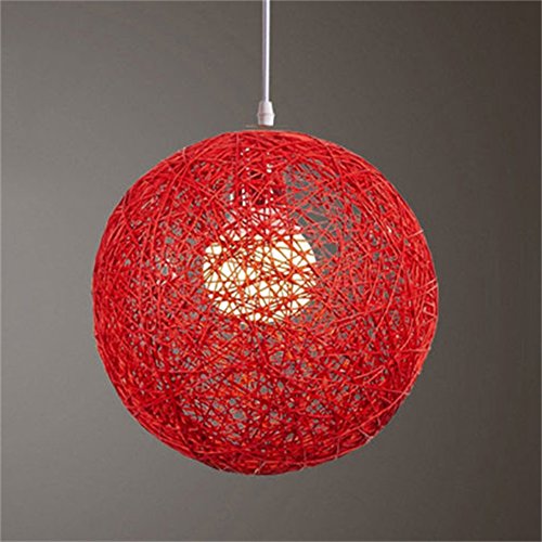 Hodeffior Hängelampenschirm, rund, handgewebt, Rattan, Rankenkugel, Deckenleuchte, Zubehör (15 cm Durchmesser), Rot von Hodeffior