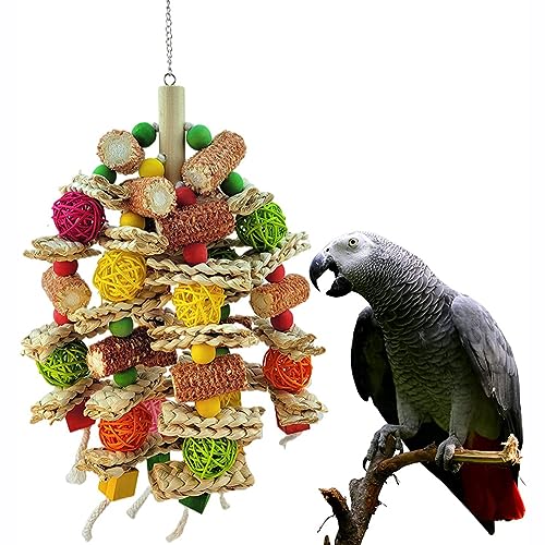 Hodeffior Kauspielzeug für Vögel, Papageien, zum Aufhängen, Rattanball, Maiskolben, Zahnschleifer, Spielzeugkäfig mit farbigen Holzperlen, Papageienkäfig-Beißspielzeug für große, mittelgroße Papageien Hodeffior Kauspielzeug für Vögel, Papageien, zum Aufhängen, Rattanball, Maiskolben, Zahnschleifer, Spielzeugkäfig mit farbigen Holzperlen, Papageienkäfig-Beißspielzeug für große, mittelgroße Papageien von Hodeffior