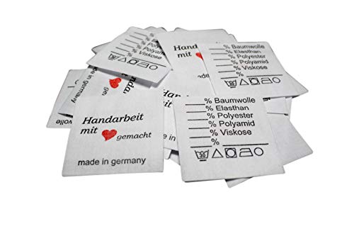 25 Textiletiketten Universal - Handarbeit mit Herz gemacht 30°- Mischband von Hödtke Vertrieb
