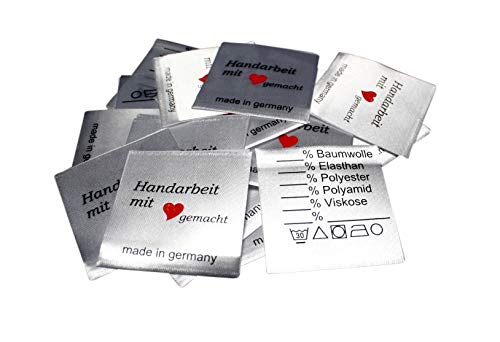 25 Textiletiketten Universal - Handarbeit mit Herz gemacht - 30° 25 Textiletiketten Universal - Handarbeit mit Herz gemacht - 30° von Hödtke Vertrieb