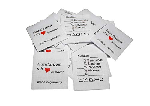 25 Textiletiketten Universal - Handarbeit mit Herz gemacht - Mischband von Hödtke Vertrieb