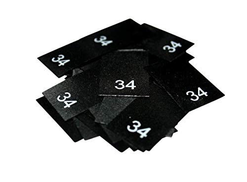 25 Textiletikettenetiketten in verschiedenen Ausführungen von Größe 34 bis 176 auf schwarzemPolyesterband (34) von Hödtke Vertrieb