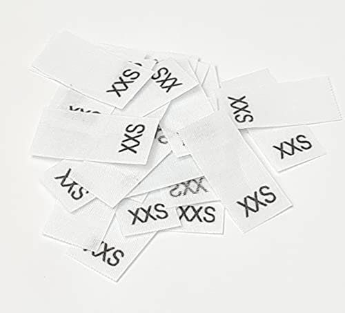 Hödtke Vertrieb 25 Textiletiketten in verschiedenen Buchstabengrößen von XXS-3XL auf Mischband (XXS) von Hödtke Vertrieb