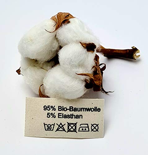 Hödtke Vertrieb Textiletiketten aus Naturbaumwollband mit derr Aufschrift 95% Bio-Baumwolle 5% Elasthan von Hödtke Vertrieb