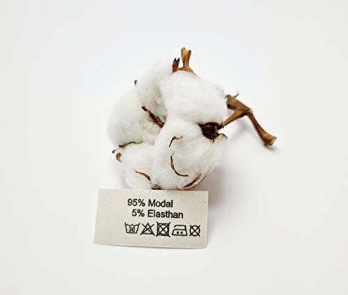 Hödtke Vertrieb Textiletiketten aus Naturbaumwollband mit derr Aufschrift 95% Modal 5% Elasthan von Hödtke Vertrieb