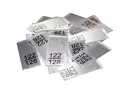 Hödtke Vertrieb Textiletiketten in verschiedenen Ausführungen von Doppelgröße 40/42 bis 164/170 auf Polyestersatinband (122/128) von Hödtke Vertrieb