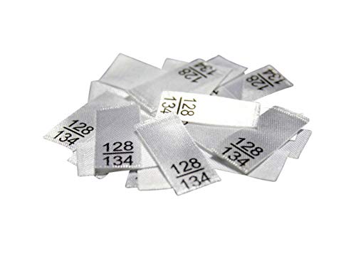 Hödtke Vertrieb Textiletiketten in verschiedenen Ausführungen von Doppelgröße 40/42 bis 164/170 auf Polyestersatinband (128/134) von Hödtke Vertrieb