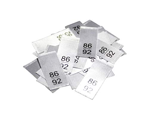 Hödtke Vertrieb Textiletiketten in verschiedenen Ausführungen von Doppelgröße 40/42 bis 164/170 auf Polyestersatinband (86/92) von Hödtke Vertrieb