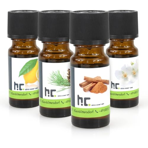Höfer Chemie Duftöl Set mit 4 Düften - Zitrone, Zimt, Kiefer, Jasmin für Duftlampen Diffuser Potpourris Aromatherapie - Duft Ätherisches Öl von Höfer Chemie