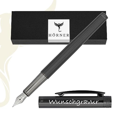 Hörner Levio - Hochwertiger Füllfederhalter mit Gravur I Tinte in Schwarz I Premium Geschenkbox I Luxus Design I Edel Feder „Made in Germany“ I Attraktiver Stift für Herren und Damen I Aus Metall von Hörner