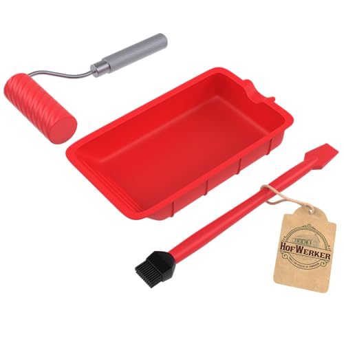 HofWerker Leimroller für Holzleim 3-tlg. Set inkl. Holzleim-Pinsel u. Silikon-Schale, Leimrolle aus Silikon/Leim-Walze zur Verleimung von Holz von HofWerker