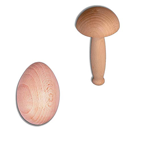 2X HOFMEISTER® Set aus Stopf-Pilz 12 cm und Stopf-Ei 6 cm, zum Stopfen von Löchern in der Kleidung, schützt die Finger vor der Nähnadel, 100% Naturprodukt aus EU Buchen-Holz von Hofmeister Holzwaren