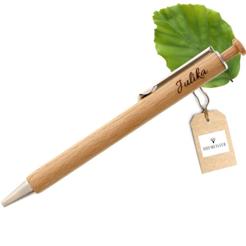 HOFMEISTER® Personalisierter Kugelschreiber zum Geburtstag, Abschied & Jubiläum – Mit Wunschtext für Kollegen, Lehrer, Schüler & Familie – Bürogeschenk aus Buchenholz – 14 cm von Hofmeister Holzwaren