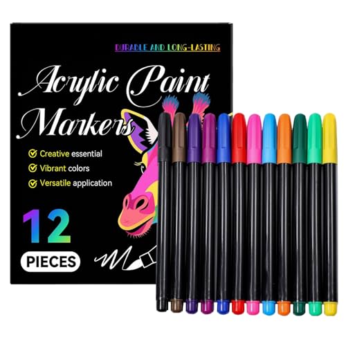 Hogvinnatil Acrylic Paint Marker | Zeichenmarker Zubehör,12 Farben Künstlerbedarf Für Leinwand Holz Stein Scrapbooking Zeichnen Kinder Erwachsene von Hogvinnatil