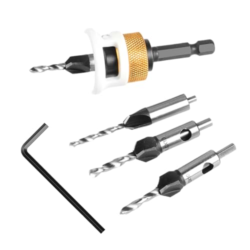 Hogvinnatil Countersink -Bohrer, Schalterwaschmaschinenbohrer für bearbeitung - 4x -Bohrerbits mit niedriger Reibungstiefe Stop - 1/4 Zoll Hex Shank -Werkzeug für Partikelplatine, Faserplatte mit von Hogvinnatil