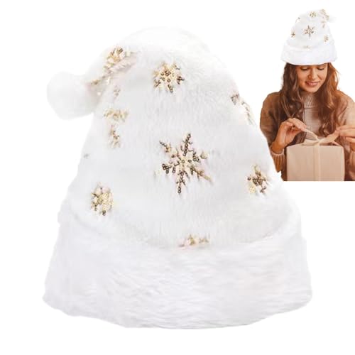 Hogvinnatil Weihnachts-Nikolausmütze,Plüsch-Weihnachtsmannmütze - Bequeme Weihnachtsmütze mit glitzernden Schneeflocken - Weiche, gemütliche, festliche Kopfbedeckung, flauschige Weihnachtsmütze für Hogvinnatil Weihnachts-Nikolausmütze,Plüsch-Weihnachtsmannmütze - Bequeme Weihnachtsmütze mit glitzernden Schneeflocken - Weiche, gemütliche, festliche Kopfbedeckung, flauschige Weihnachtsmütze für von Hogvinnatil