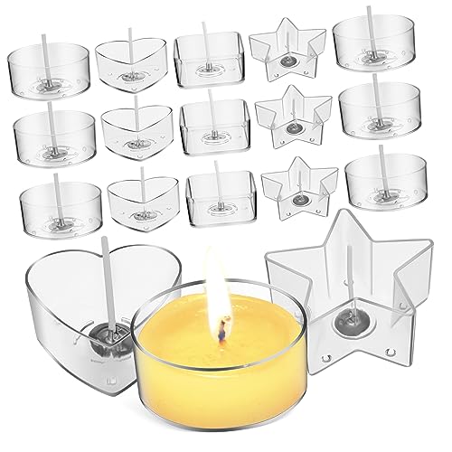 Hohopeti 1 Satz Teelichthaltern mit Dochten Teelichtbecher und Dochte für DIY Kerzenherstellung für Farbige und Duftende Kerzen Bastelprojekte und Festdekoration von Hohopeti