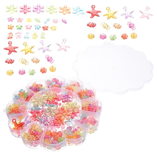 Hohopeti 1 Schachtel Blumenförmige Acrylperlen Großes Loch Glitzernde Schmuckperlen Für DIY Armbänder Halsketten Basteln Bunte Perlen Zubehör Für Kreative Schmuckherstellung von Hohopeti