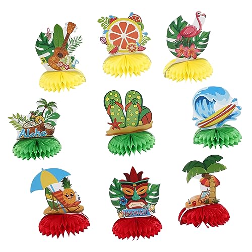 Hohopeti 1 Satz Partyszenen-Layout Mit Hawaiianischen Wabenball-Ornamenten Flamingo-waben-herzstück Tropisches Luau-partyzubehör 300 g Weißer Karton Schreibtisch Wabenpapier Bankett von Hohopeti