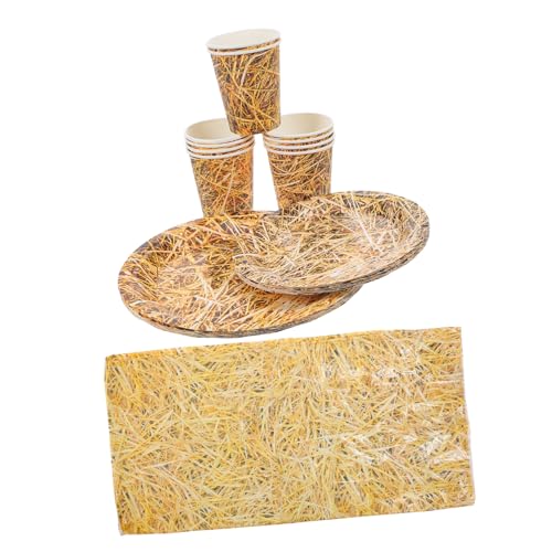 Hohopeti 1 Set Papiergeschirr: Heu-tischdekoration Mit 7"/9" Teller, Pappbecher Und Heuballen-tischdecke – Wild-West-partyzubehör, Cowboy-Party-Dekorationen Hohopeti 1 Set Papiergeschirr: Heu-tischdekoration Mit 7"/9" Teller, Pappbecher Und Heuballen-tischdecke – Wild-West-partyzubehör, Cowboy-Party-Dekorationen von Hohopeti