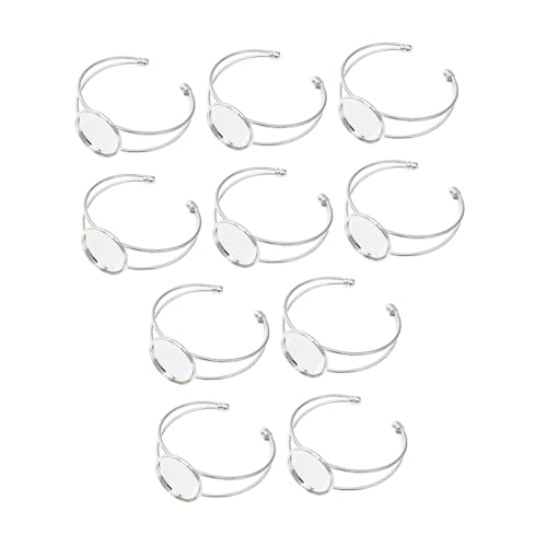 Hohopeti 10 Stück Teiliges DIY Armband Rohlinge Verstellbarer Offener Kupfer Armreif mit Flachem Bezel Silberfarbene Schmuckherstellung Zubehör für Damen und Kreative Bastelprojekte von Hohopeti