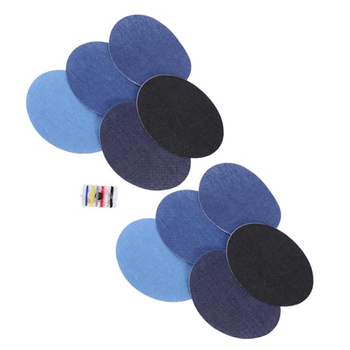 Hohopeti 10 Stück Teiliges Denim Bügelflicken Oval Form Farben Jeans Reparatur Flicken mit Nähset Baumwolle Aufbügelbare Patches für Jacken Hüte Rucksäcke Strapazierfähige Kleidung von Hohopeti