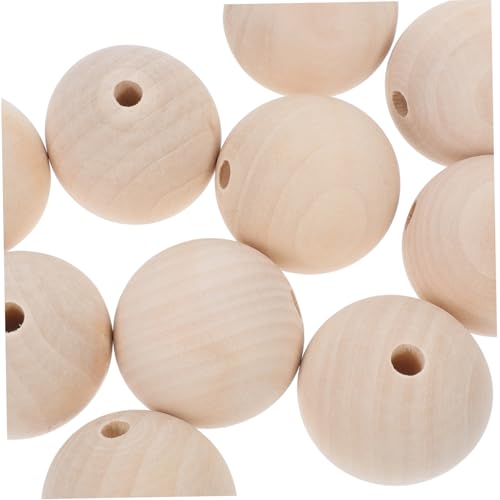 Hohopeti 10 Stück Teiliges Große Runde Naturholzperlen mit Unbehandelte Holz Spacer Perlen zum Auffädeln Polierte Oberfläche für DIY Schmuck Makramee und Handwerksprojekte von Hohopeti